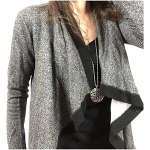 Three Dots Terry Gray Black Long Sleeve Open Front Cardigan Sweater Medium